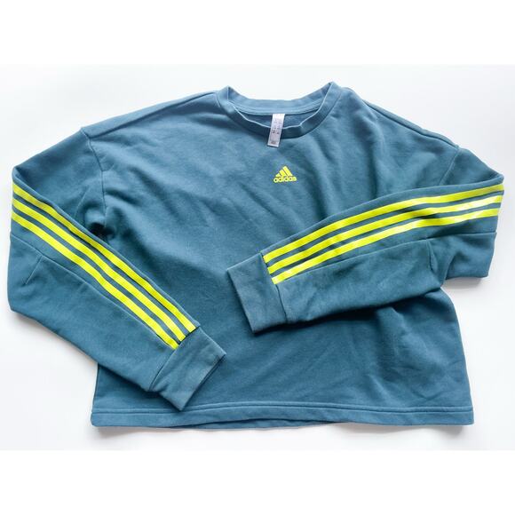 Women's Green and Yellow Adidas Cropped Crewneck Size Medium - Picture 1 of 6